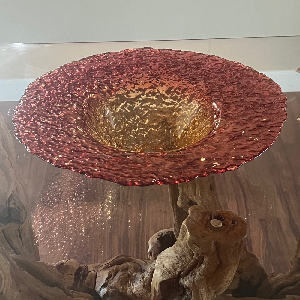 Elegant Red and Gold Decorative Glass Bowl